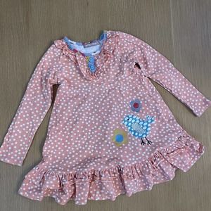 Girl's Jelly The Pug Size 5 Long Sleeve T-Shirt Polka Dot Bird Ruffle Cotton